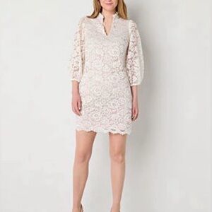 Lace 3/4 Sleeve shift Dress cream